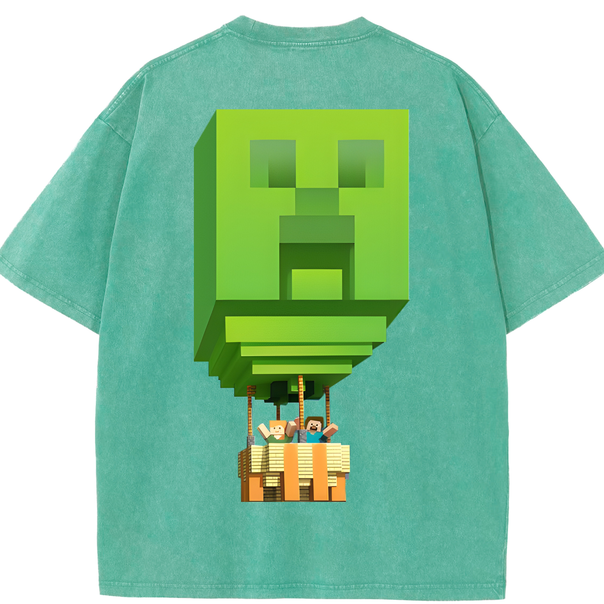 （画像用） マインクラフト ブロックの世界 Minecraft MC Block world 綿100% ヴィンテージ風 半袖Tシャツ（背面プリント）